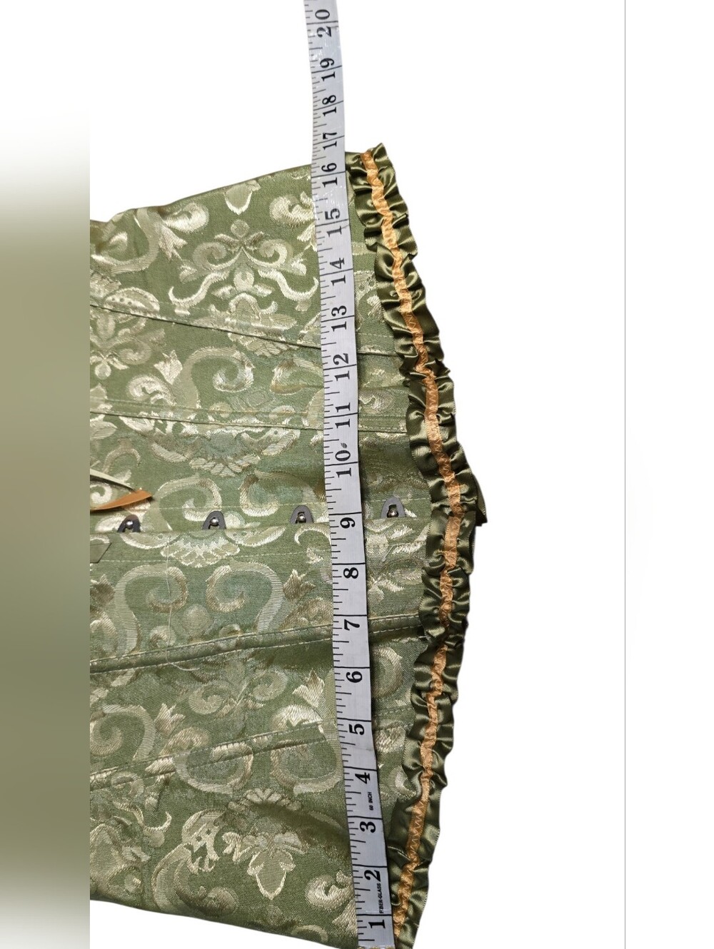 Green Brocade Damask Corset Top Ruffle Bustier Cottagecore - Picture 7 of 10